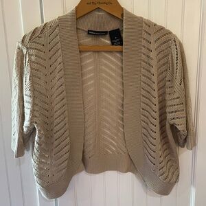 Nina Leonard Open Knit Cardigan - Beige - Size Medium